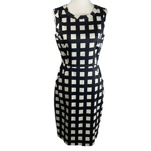 Kate Spade Dress Size 6 Black Ivory Check Sleeveless Sheath Pockets Mod